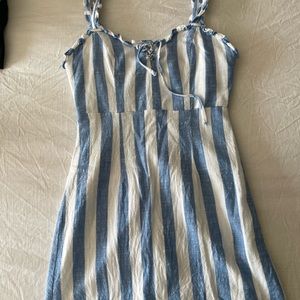 Forever 21 blue and white stripped mini dress with ruffled detail size small